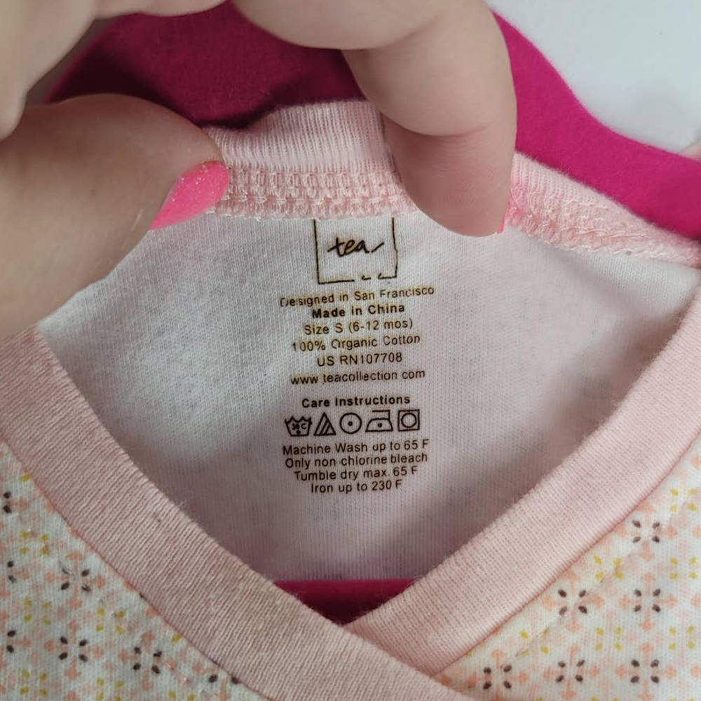 Tea Collection Bodysuit Dress Size 6-12M Printed V-Neck Short Sleeve Pink Cotton - Picture 3 of 4